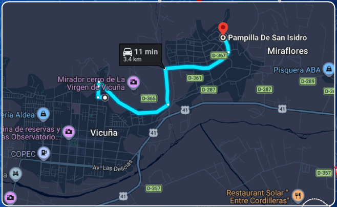 Mapa hacia Pampilla de San Isidro